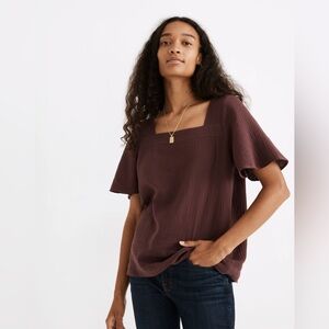 Madewell Harlow Lightspun Square-neck Flutter Sleeve Blouse Size M